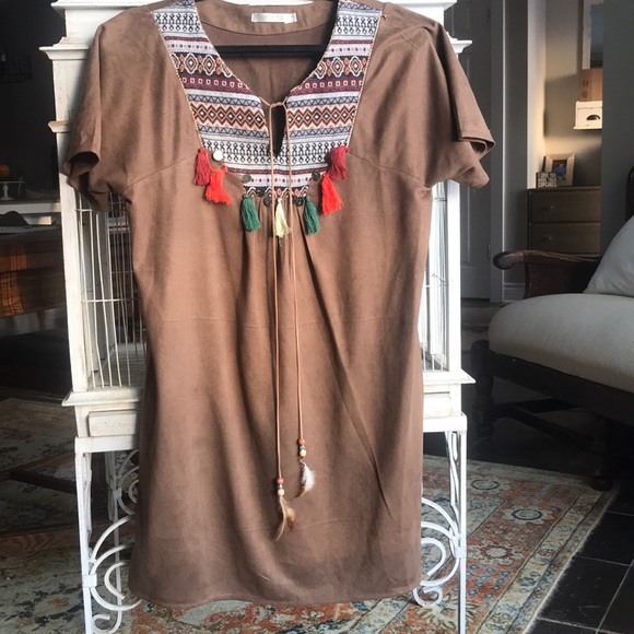 Suede Embellished Mini Dress - Picture 2 of 6